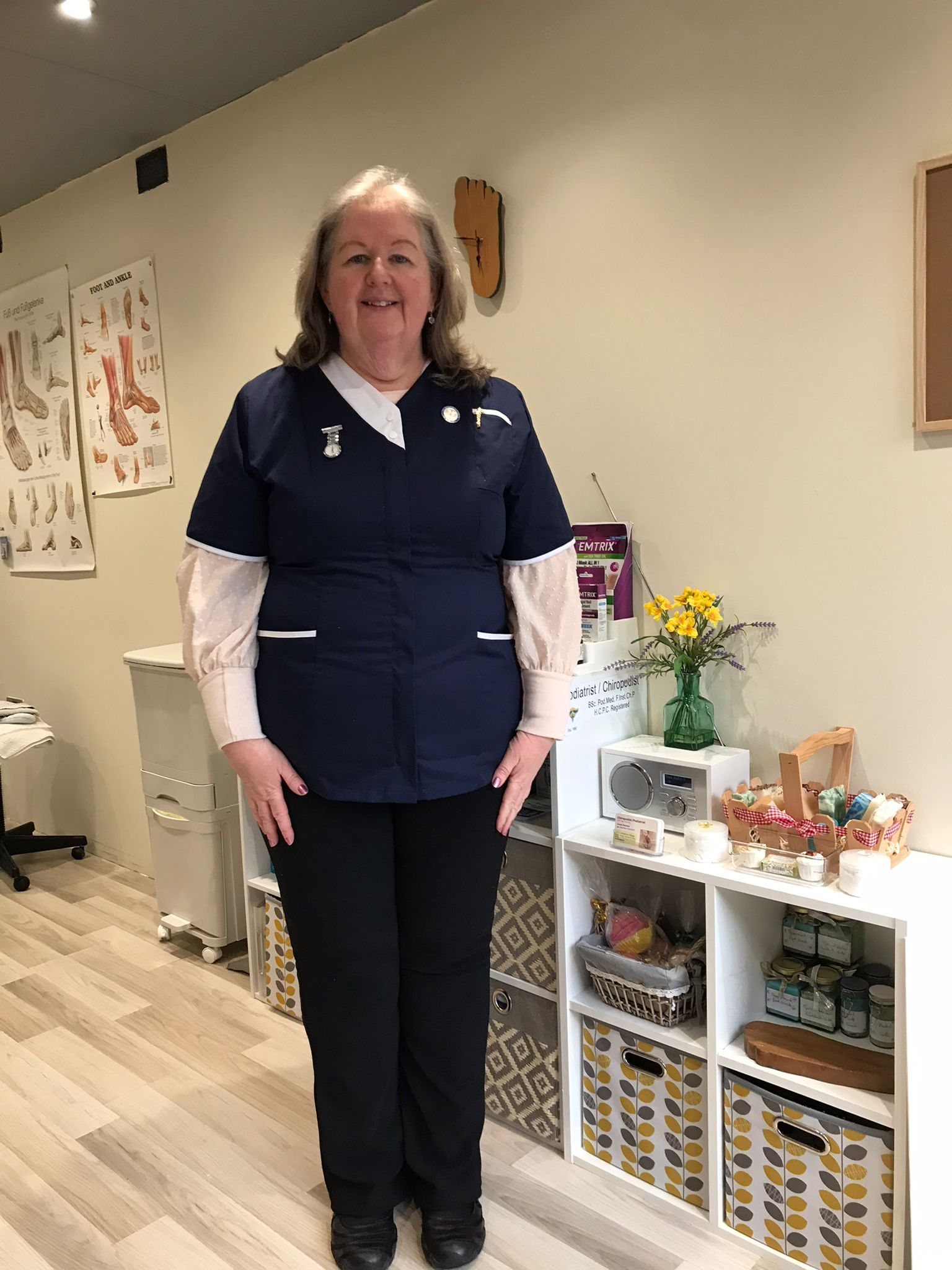 Linda Pearson, podiatrist, in her practice